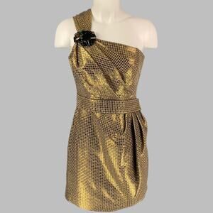 MATTHEW WILLIAMSON Size 4 Gold Metallic Cotton Blend Geometric Cocktail Dress